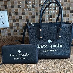 Kate Spade Ella Black Tote and Wallet Set. Pebbled Leather.